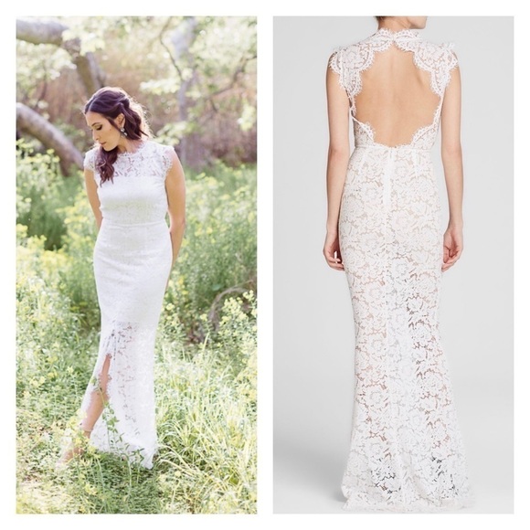 NWT RACHEL ZOE Estelle White Lace Cutout Open Back Maxi Gown Size US 6 - Picture 1 of 9
